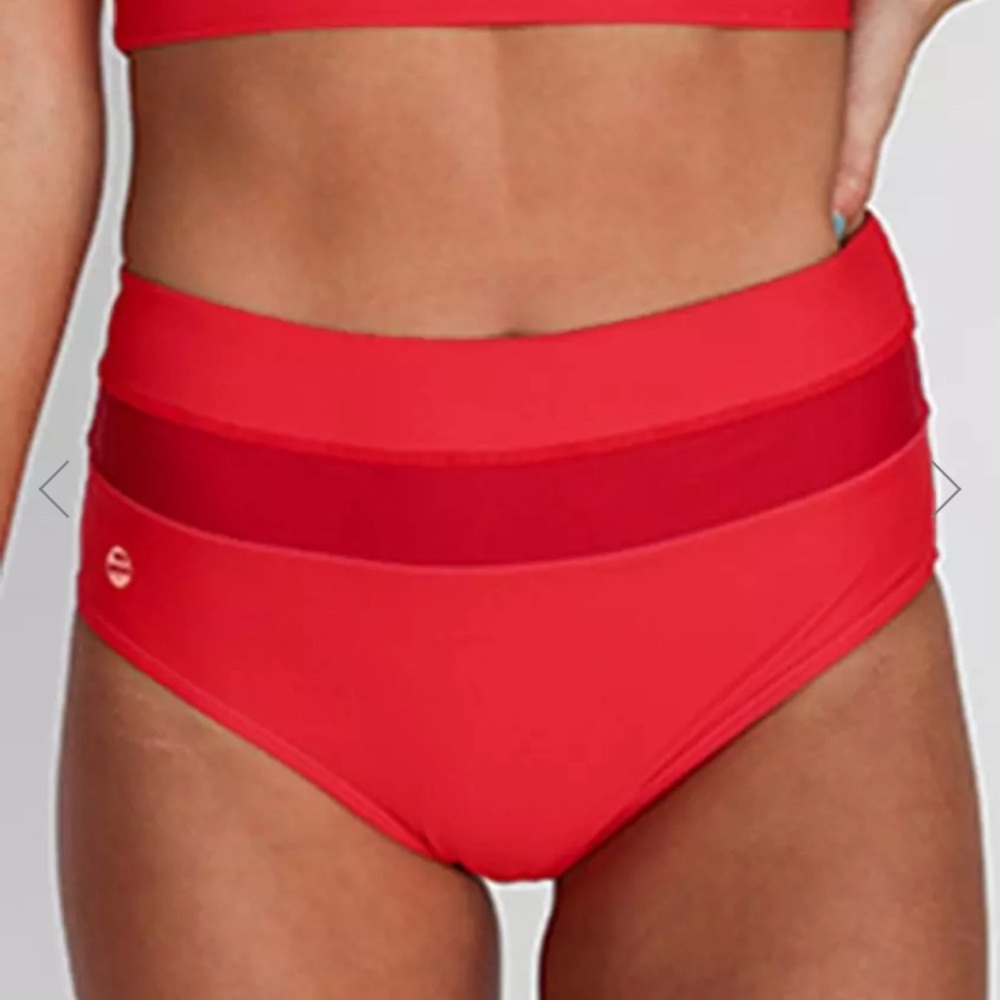 NWOT Nani Swimwear Color Block Red Poppy Cut Back Bikini Bottom Sz Med